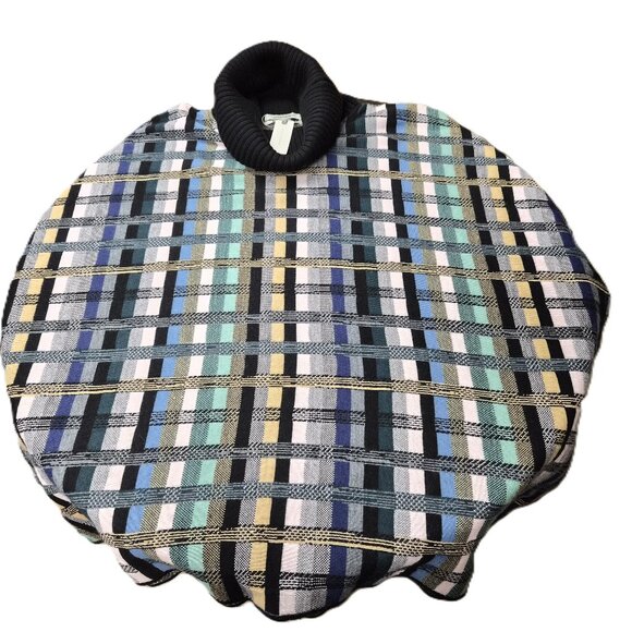 Aldomartins Anthropologie Wool Blend Check Poncho M/L Cozy Hygge Preppy Academi - Picture 3 of 6